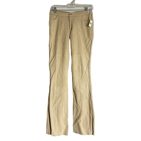 Lily Pulitzer 2 Tan Flared Pants Bell Bottoms Lamb Suede 100% Leather - Picture 1 of 9